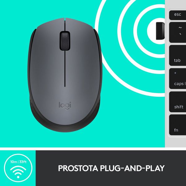 Logitech M170 Ασύρματο Ποντίκι 2.4GHz, Εμβέλεια 10m, Μαύρο-Γκρι (910-004642)
