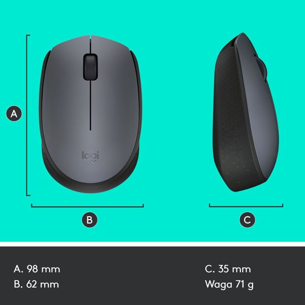 Logitech M170 Ασύρματο Ποντίκι 2.4GHz, Εμβέλεια 10m, Μαύρο-Γκρι (910-004642)
