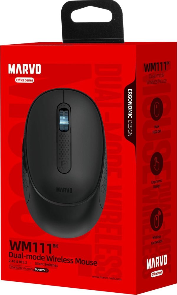 Ασύρματο Ποντίκι Marvo WM111, Οπτικό, 1600 DPI, Μαύρο