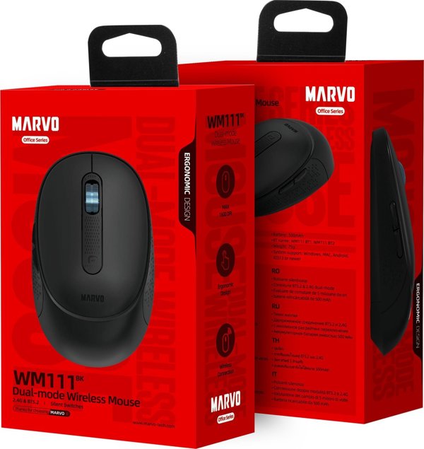 Ασύρματο Ποντίκι Marvo WM111, Οπτικό, 1600 DPI, Μαύρο