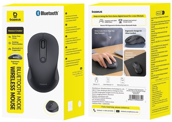 Baseus F02 ασύρματο εργονομικό ποντίκι Bluetooth λευκό