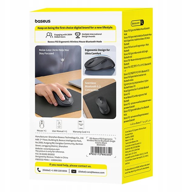 Mysz bezprzewodowa Baseus F02 ergonomiczna Bluetooth - czarna