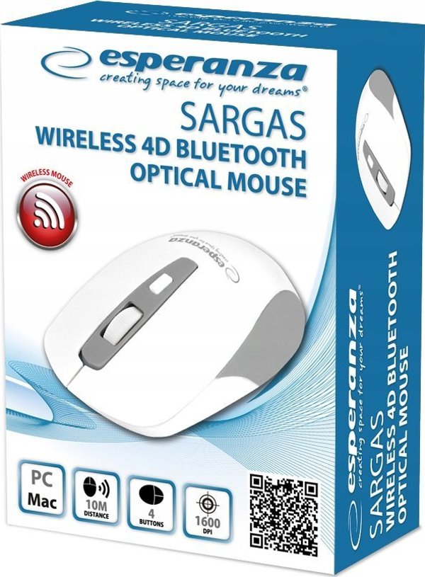 Esperanza Sargas EM130W Ασύρματο Bluetooth Ποντίκι 4D, Λευκό
