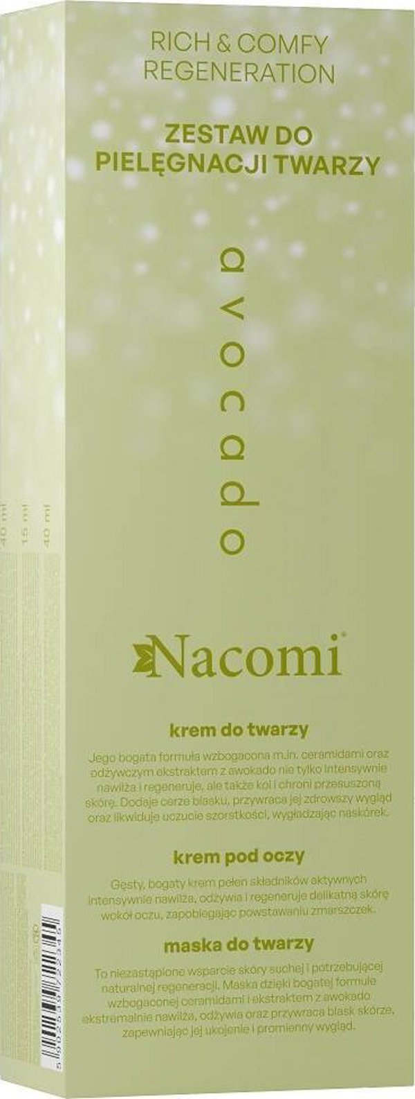 Nacomi Πλούσια & Άνετη Αναγέννηση Αβοκάντο σετ κρέμα προσώπου 40ml + κρέμα ματιών 15ml + μάσκα προσώπου 40ml