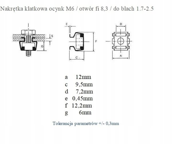Πώμα Μ6 Κλουβί Εισαγόμενο Πίσω για Τρύπα 9,5x9,5 mm AN-KH 9.5x9.5 M6 001343729