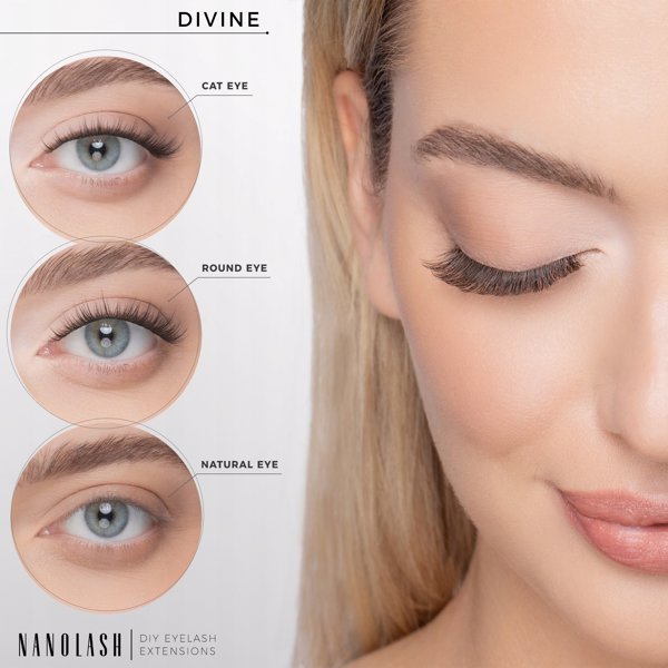 Nanolash Set Τεχνητών Βλεφαρίδων Divine 10,12,14mm 36 τεμ. με Βάση, Σφραγιστικό, Εφαρμοστή και Αφαιρετικό