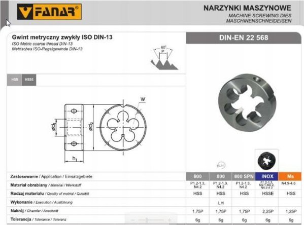 NARZYNKA M 4,5 DIN-22568 (6g) HSS 800