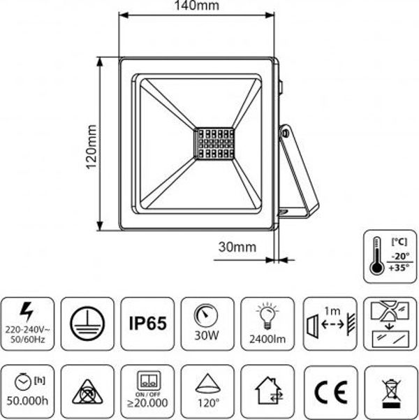 Προβολέας Maclean LED slim 30W, 2400lm Warm White (3000K) Maclean Energy MCE530 WW, IP65, PREMIUM