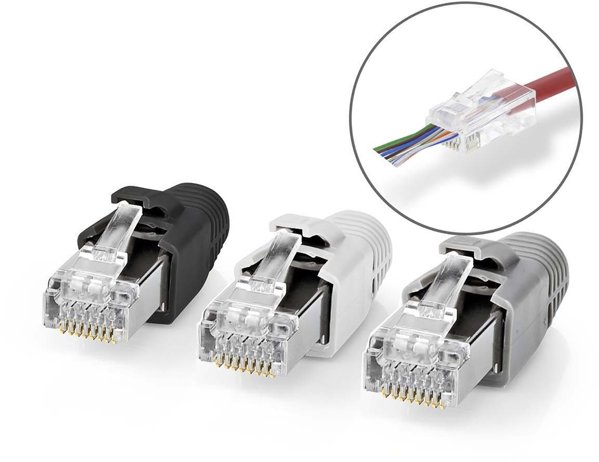 Nedis RJ45 złącze przelotowe CAT7 FTP do łączenia kabli jedno-/wielodrutowych (10 szt.) (CCBW89390GY)