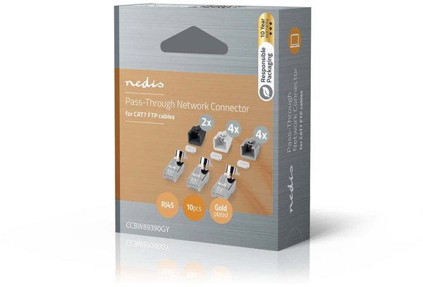 Nedis RJ45 złącze przelotowe CAT7 FTP do łączenia kabli jedno-/wielodrutowych (10 szt.) (CCBW89390GY)