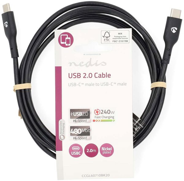 Nedis CCGL60710BK20 Καλώδιο USB-C σε USB 2.0, 2m, Μαύρο