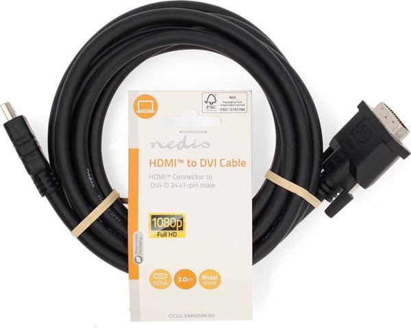 Nedis CCGL34800BK30 adapter kablowy 3 m HDMI Typu A (Standard) DVI-D Czarny