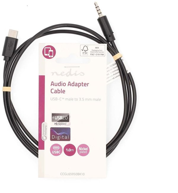 Nedis CCGL65950BK10 kabel audio 1 m USB C 3.5mm Czarny
