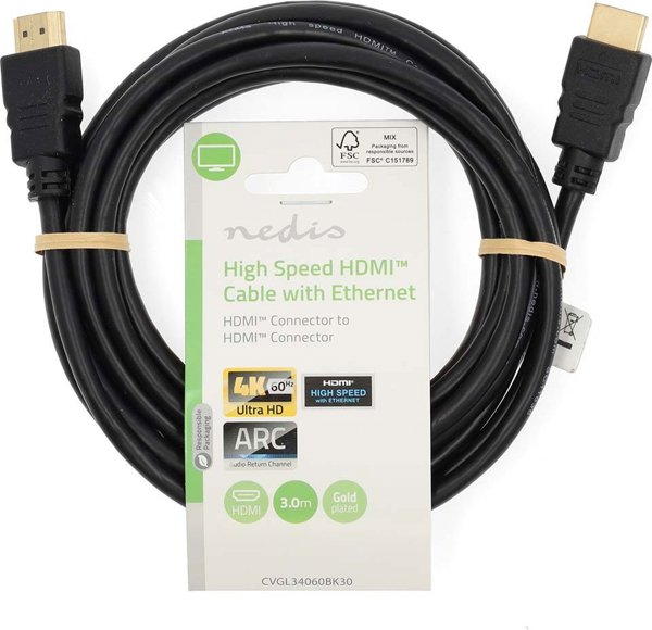 Nedis CVGL34060BK30 kabel HDMI 3 m HDMI Typu A (Standard) Czarny
