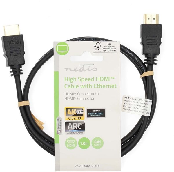 Καλώδιο HDMI Nedis CVGL34060BK10, 1m, Υψηλής Ταχύτητας, Μαύρο