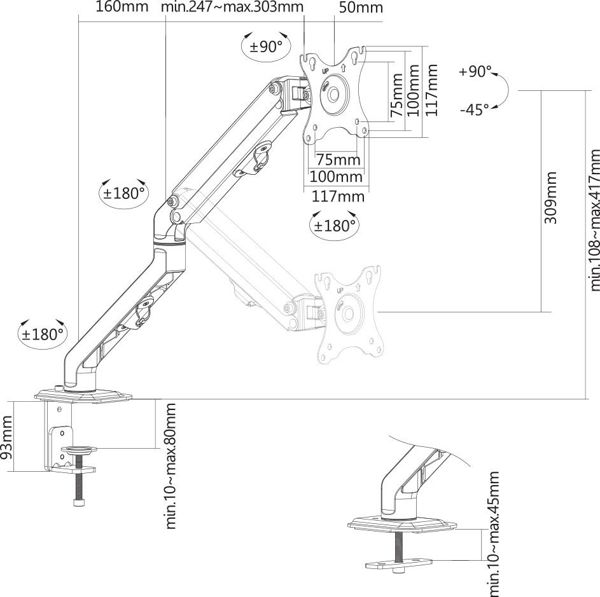 Neomounts FPMA-D650BLACK Βάση Γραφείου για Οθόνη 17"-27", Έως 7kg, Μαύρη