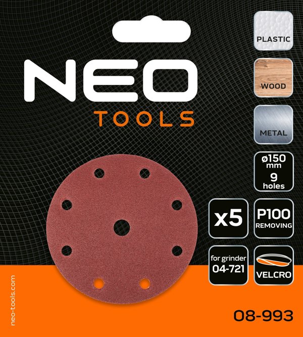 Neo Krazki scierne 150 mm P100 5 sztuk z 9 otworami do 04-721