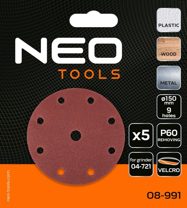 Neo Krazki scierne 150 mm P60 5 sztuk z 9 otworami do 04-721
