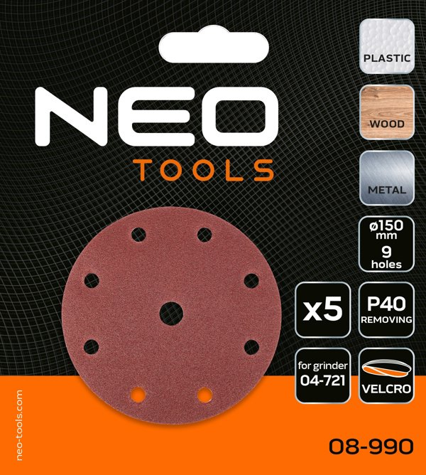 Neo Krazki scierne 150 mm P40 5 sztuk z 9 otworami do 04-721