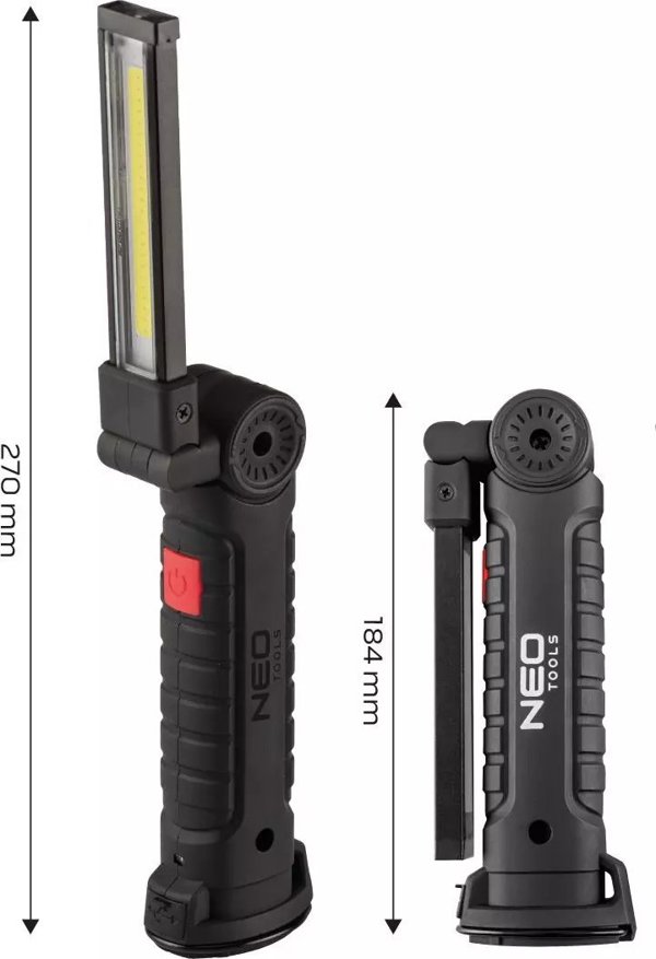 NEO Επαναφορτιζόμενος Φακός Εργαστηρίου COB 3W, 200 lm, 5 Λειτουργίες Φωτισμού (99-041)