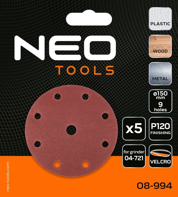 Neo Krazki scierne 150 mm P120 5 szt z 9 otworami do 04-721