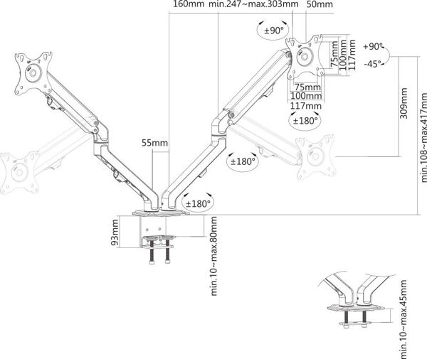 Neomounts FPMA-D650DBLACK Βάση Γραφείου για 2 Οθόνες 17"-27" έως 7kg, Μαύρη