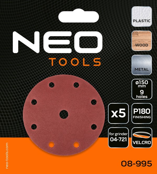 Neo Δίσκοι λείανσης 150 mm P180 5 τεμάχια με 9 οπές