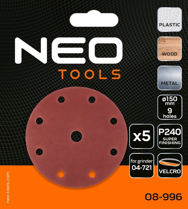 Neo Δίσκοι λείανσης 150 mm P240 5 τεμάχια με 9 οπές