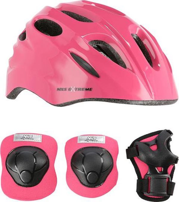 Κράνος Nils Extreme MTW01+H210 ροζ με προστατευτικά μέγεθος XS