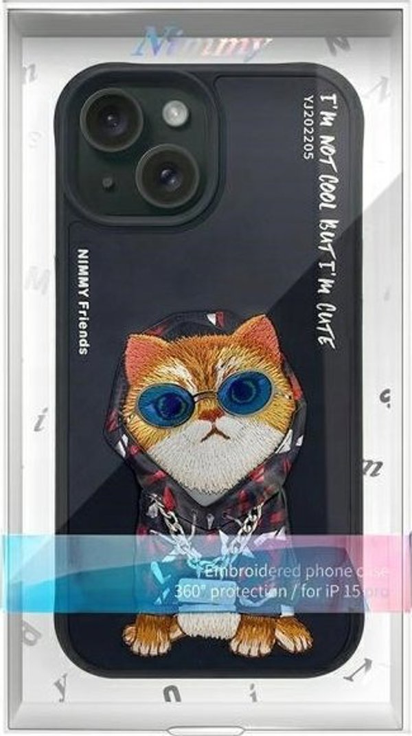 Nimmy θήκη iPhone 15 6.1" μαύρο/μαύρο Γυαλιά Cool Cat