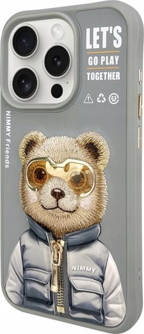 Θήκη Nimmy iPhone 15 Pro Max 6.7" γκρι Cool&Cute 2.0 Bear