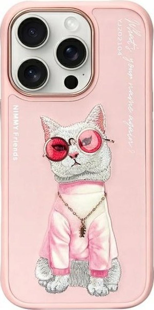 Nimmy iPhone 16 Pro 6.3" Θήκη Ροζ Γυαλιά Cool Cat