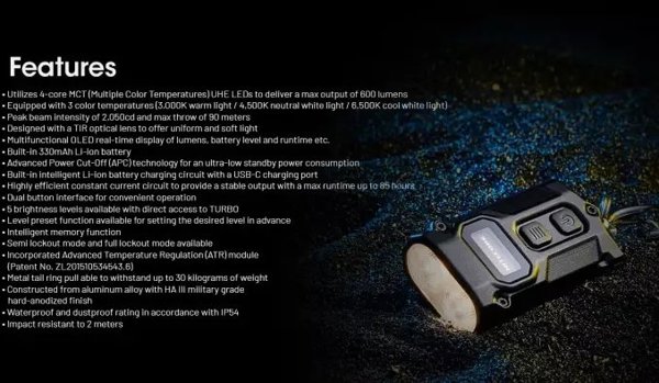 Nitecore TINI3 Επαναφορτιζόμενος Φακός Μπρελόκ 600 Lumens Γκρι