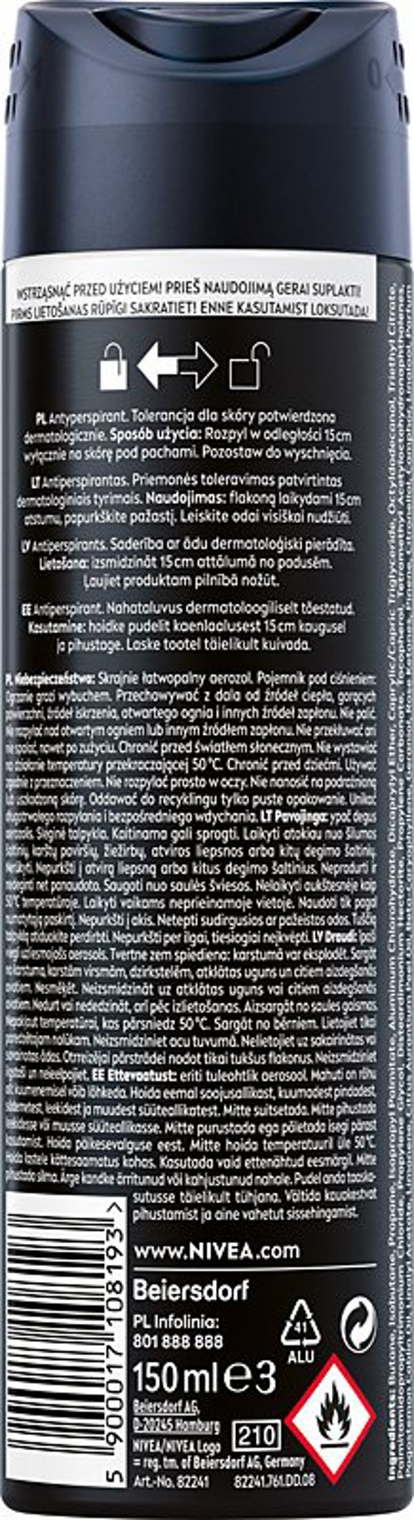 NIVEA MEN Black & White Invisible Αντιιδρωτικό Σπρέι Original 150ml
