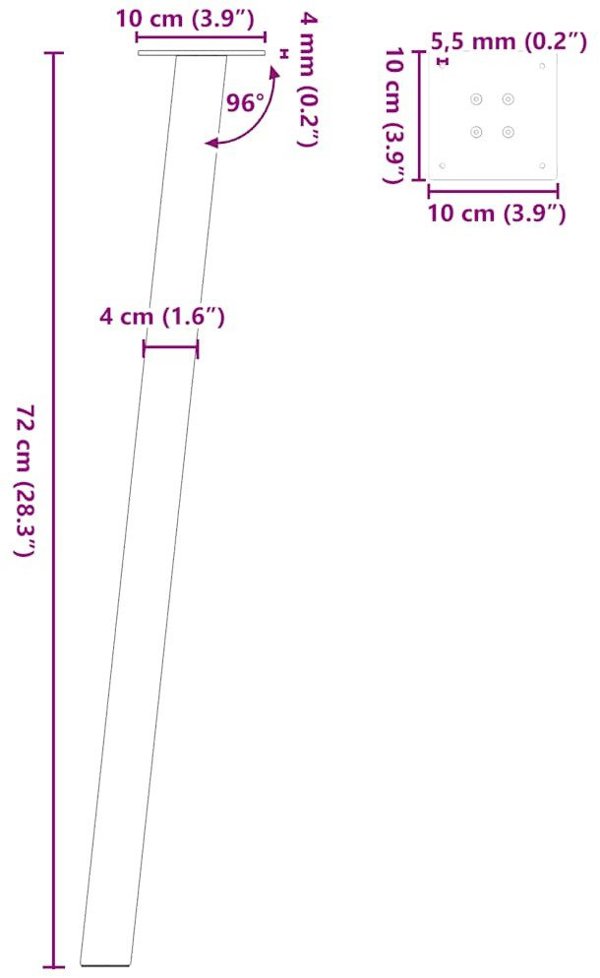 Nogi do stolika kawowego, 4 szt., czarne, 72 cm, stal