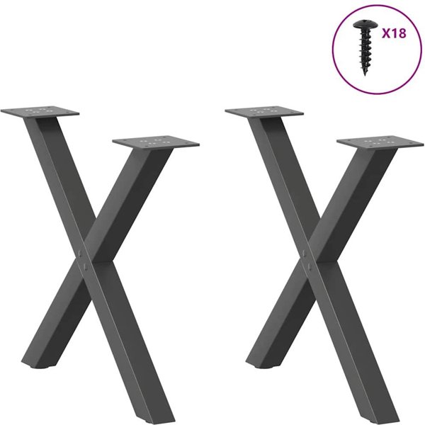 vidaXL Πόδια Τραπεζιού Καφέ σε Σχήμα Χ 2 Τεμάχια, Χάλυβας, Ανθρακί, 60x(42-43) εκ.