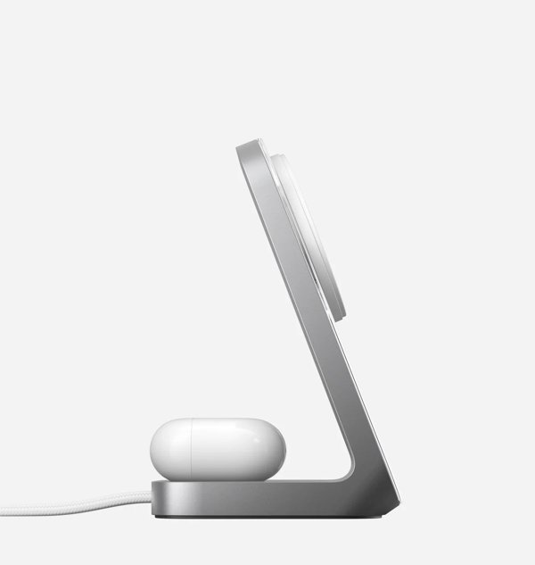 NOMAD Stand One - ασύρματος φορτιστής Qi 25W για δύο συσκευές, συμβατός με MagSafe 4ης γενιάς (ασημί)