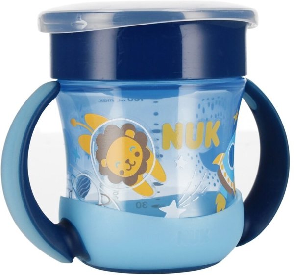 NUK Magic Cup κύπελλο με λαβές 160ml 6m+ μπλε που φωσφορίζει στο σκοτάδι
