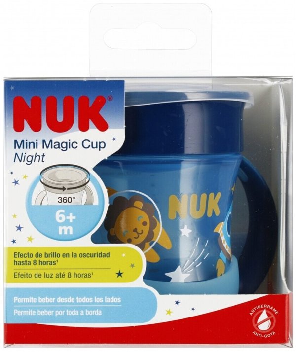 NUK Magic Cup κύπελλο με λαβές 160ml 6m+ μπλε που φωσφορίζει στο σκοτάδι