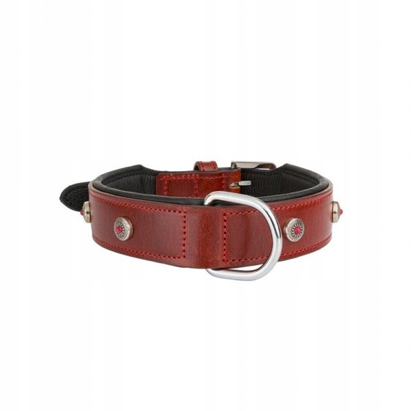 Δερμάτινο περιλαίμιο, M: 43-50 cm/34 mm, κόκκινο/μαύρο