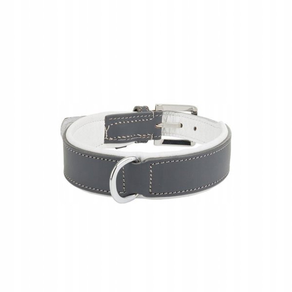 Δερμάτινο περιλαίμιο, μέγεθος M: 37-44 cm/34 mm, γκρι/λευκό