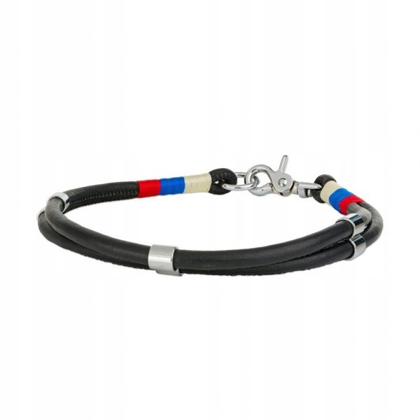 Σχοινένιο περιλαίμιο, XL: 60 cm/8 mm, μαύρο, μπλε/κόκκινες λεπτομέρειες