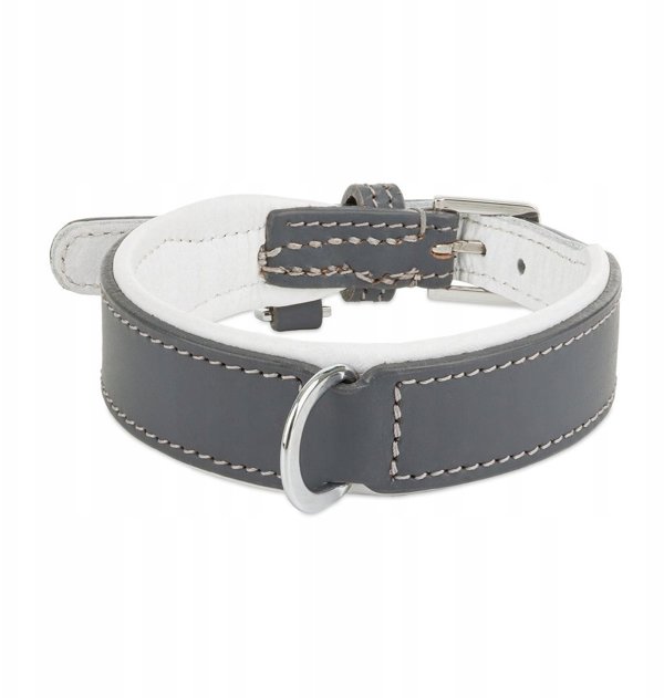 Δερμάτινο Περιλαίμιο, XS: 27-32 cm/26 mm, Γκρι/Λευκό