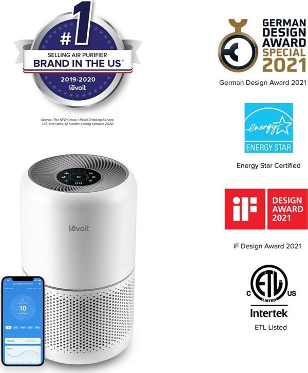 Levoit Core 300S Καθαριστής Αέρα με Φίλτρο HEPA H13, 195 CADR, για Δωμάτια έως 41m², Λευκό