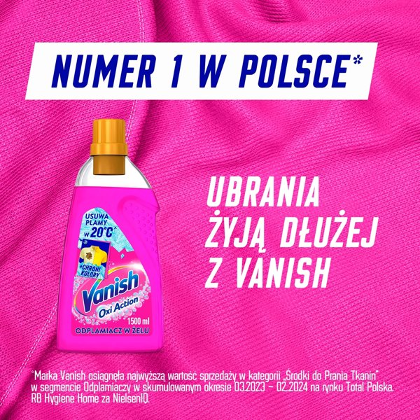 ODPLAMIACZ ZEL DO TKANIN KOLOROWYCH VANISH OXI 1,5L