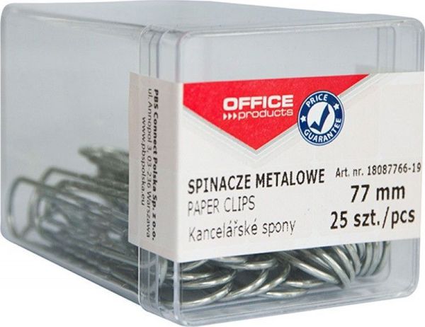 Office Products Spinacze metalowe 77mm, w pudełku, 25szt., srebrne [outlet]