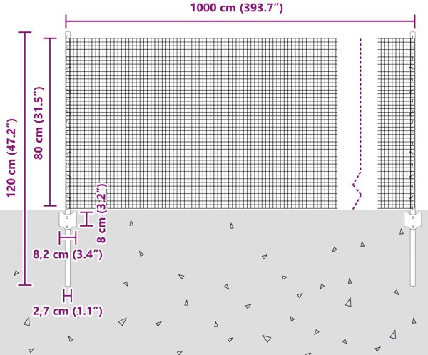 vidaXL Φράχτης από Συγκολλημένο Ατσάλινο Σύρμα, 5 Στύλοι U, Ασημί, 0,8x10 μ.
