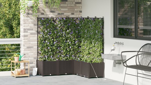 vidaXL Σετ 5 Γλάστρες με Σύστημα Ποτίσματος, Καφέ Χρώμα, για Εξωτερικούς Χώρους