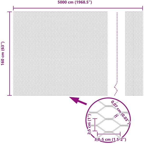 vidaXL Εξάγωνη Περίφραξη από Ατσάλι, Γκρι, 1.6x50 m