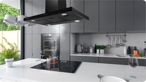 Απορροφητήρας Νησίδας Berdsen BE-90E 90cm, 160W, Μαύρος Ανοξείδωτος, 3 Ταχύτητες